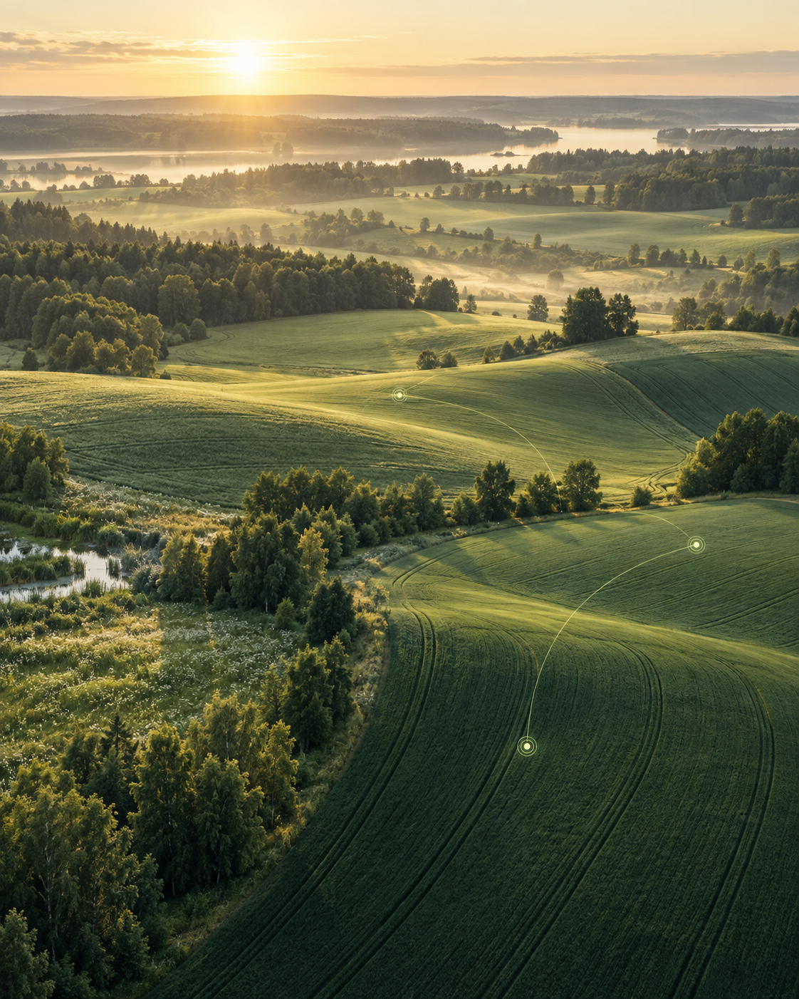 Lietuvos laukų vaizdas su subtiliais duomenų taškais
